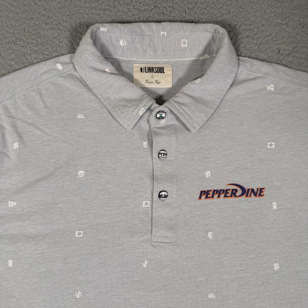 Linksoul Shirt Mens Large Gray Pepperdine University Golf Polo Cotton Blend Logo